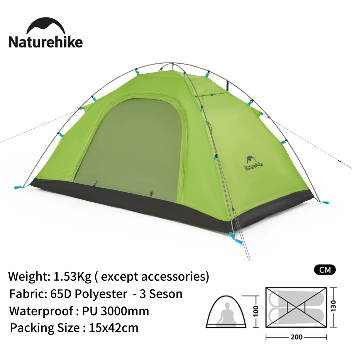 Naturehike 2 Person Trekking Tent with large Mosquito net
