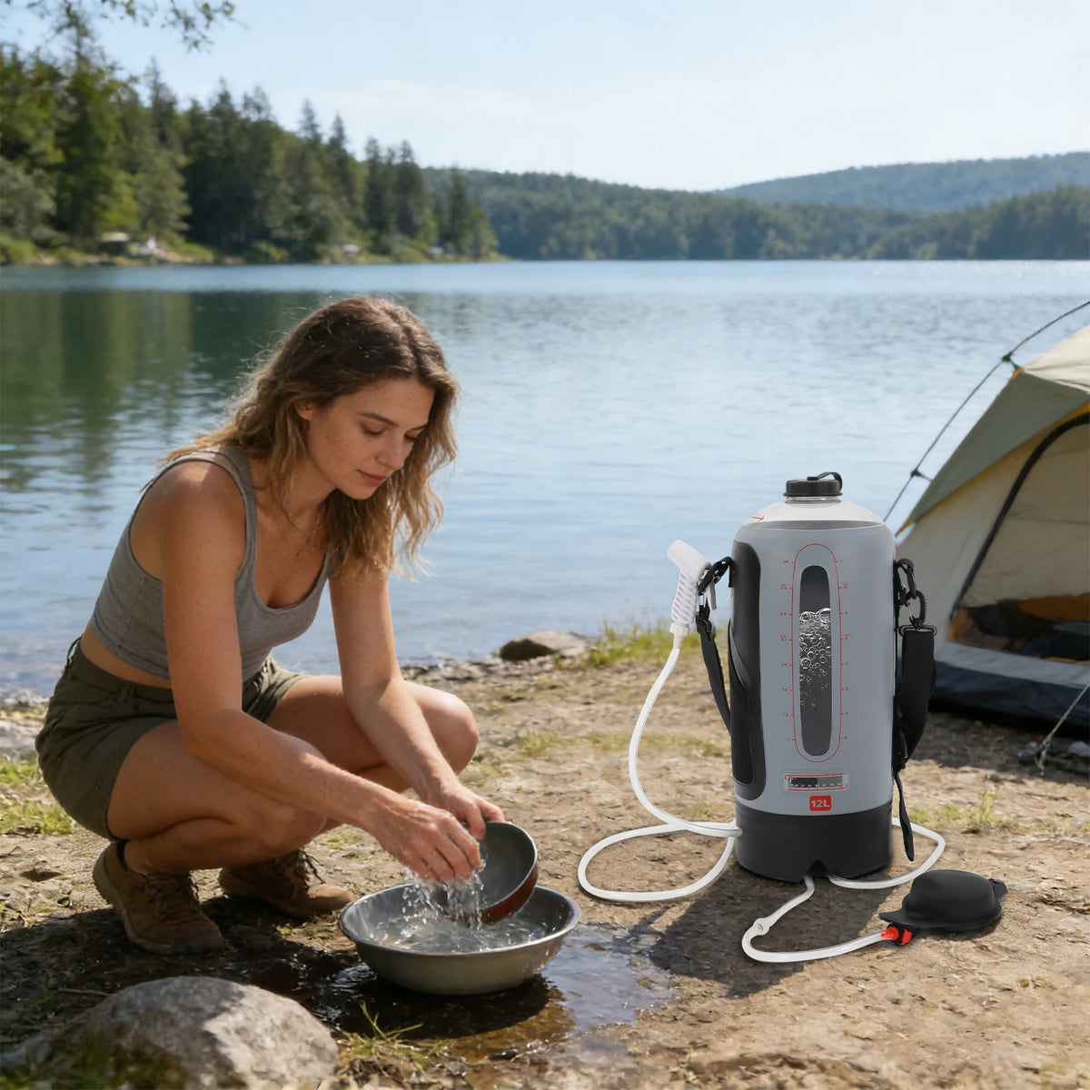 12L Portable Pressure Camp Shower – Outdoor Air Pump Bathing/Washing Device