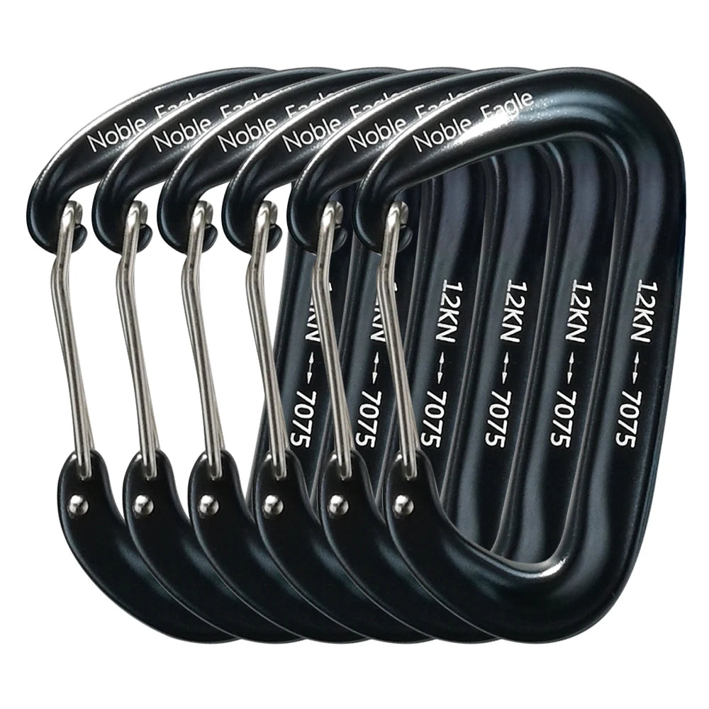 6Pcs 12kN Aluminum Carabiner Set – Heavy Duty D-Ring Clips for Camping, Hiking & Hammocks