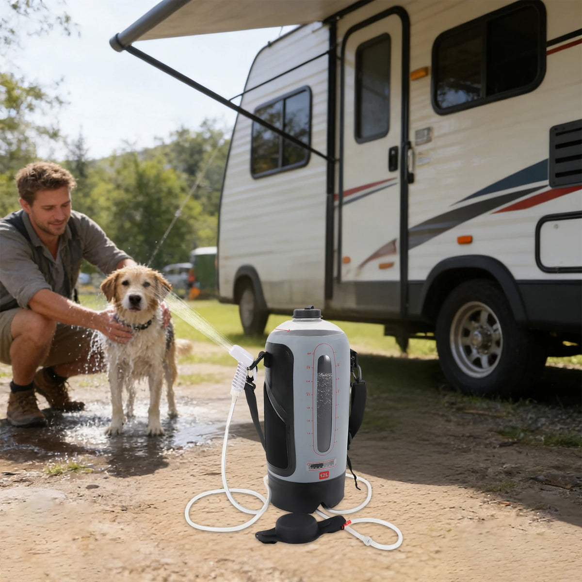 12L Portable Pressure Camp Shower – Outdoor Air Pump Bathing/Washing Device