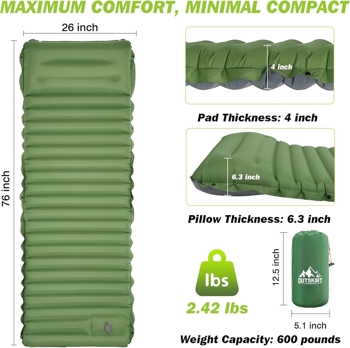 Extra Thick 4 Inch Camping Sleeping Pad