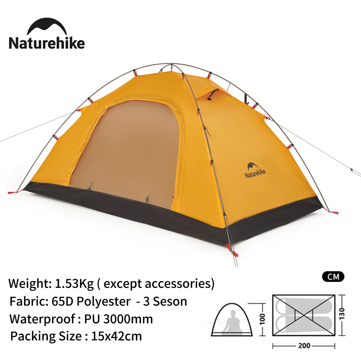 Naturehike 2 Person Trekking Tent with large Mosquito net