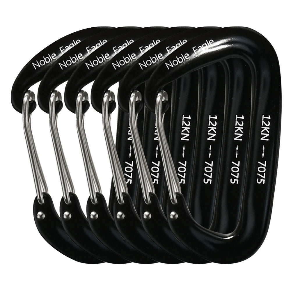 6Pcs 12kN Aluminum Carabiner Set – Heavy Duty D-Ring Clips for Camping, Hiking & Hammocks