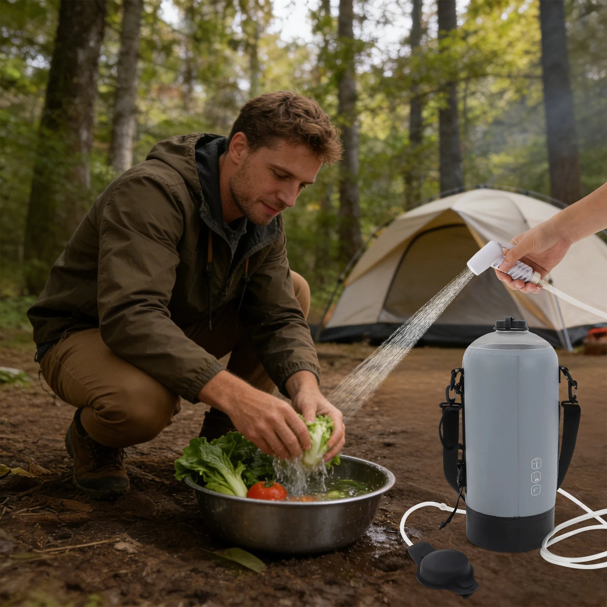 12L Portable Pressure Camp Shower – Outdoor Air Pump Bathing/Washing Device