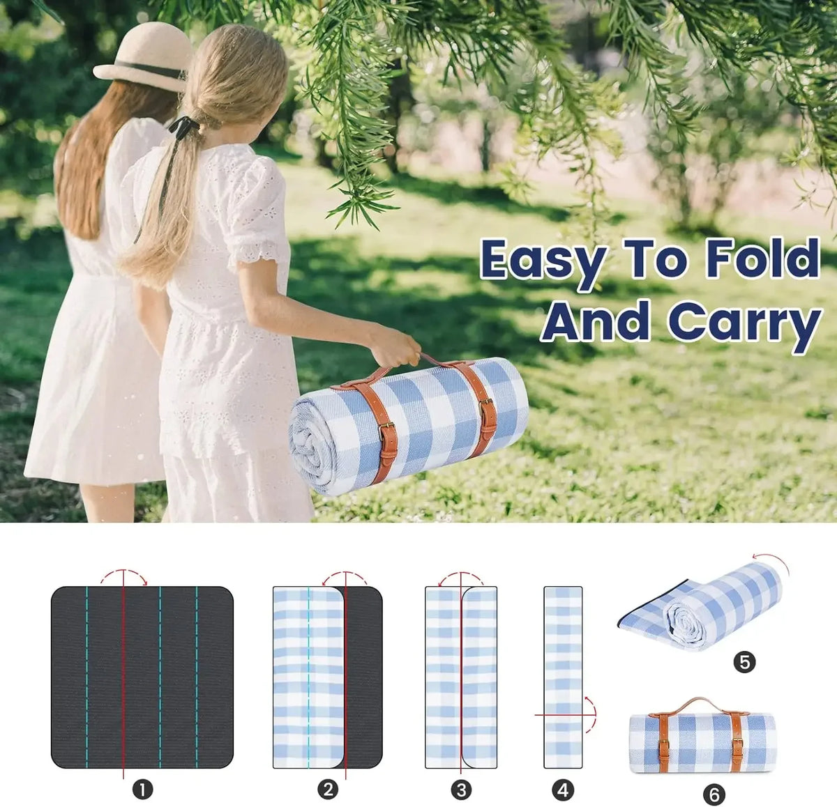 Waterproof Foldable Picnic Blanket – Large Mat for 8 Adults, Camping, Park, Grass & Indoor Use