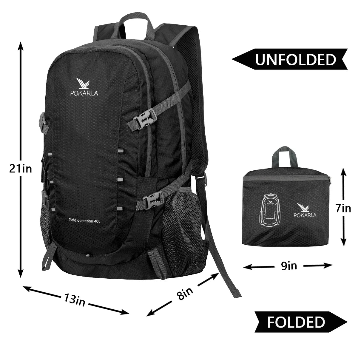 Pokarla 40L Waterproof Packable Hiking Backpack