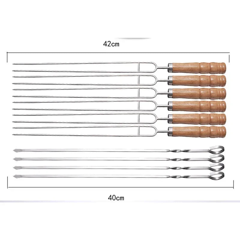 10 PCS/Set Stainless Steel BBQ Skewers Set