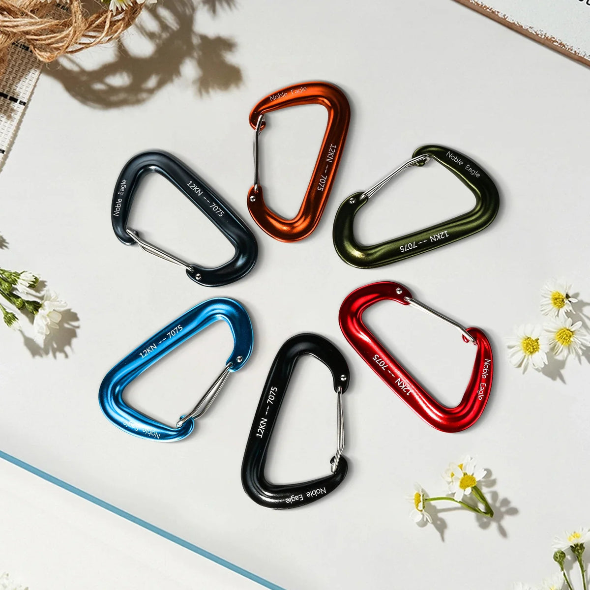 6Pcs 12kN Aluminum Carabiner Set – Heavy Duty D-Ring Clips for Camping, Hiking & Hammocks