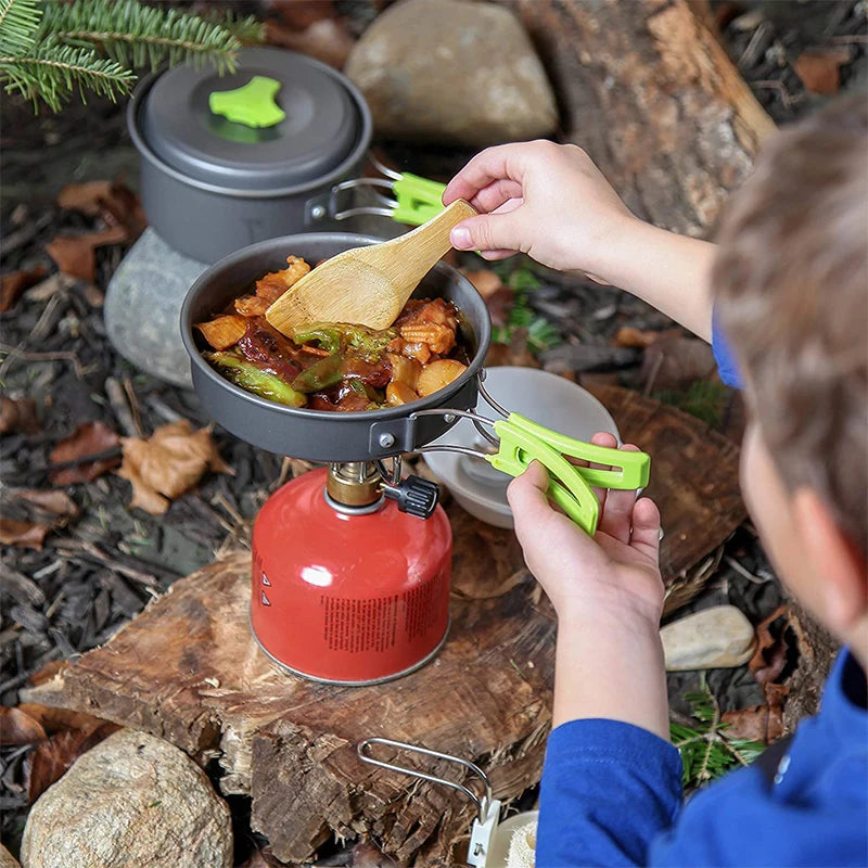 Camping Cooking Kit with Tableware & Storage Bag