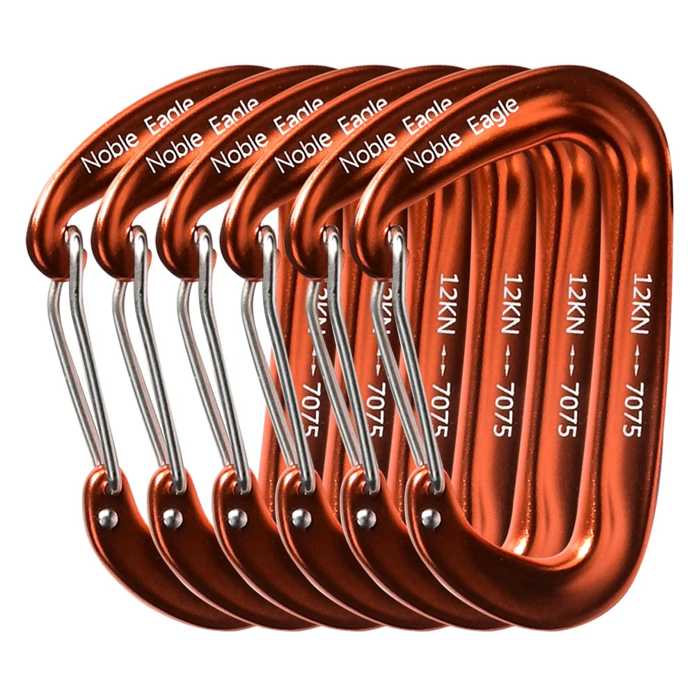 6Pcs 12kN Aluminum Carabiner Set – Heavy Duty D-Ring Clips for Camping, Hiking & Hammocks