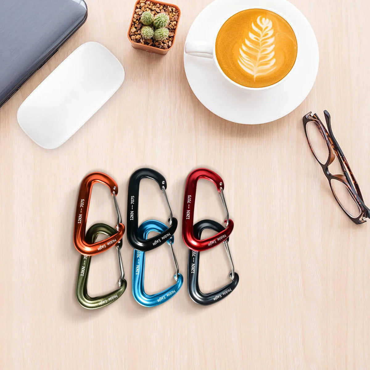 6Pcs 12kN Aluminum Carabiner Set – Heavy Duty D-Ring Clips for Camping, Hiking & Hammocks
