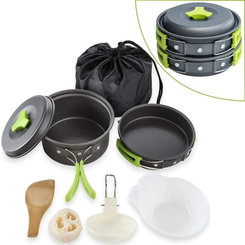 Camping Cooking Kit with Tableware & Storage Bag