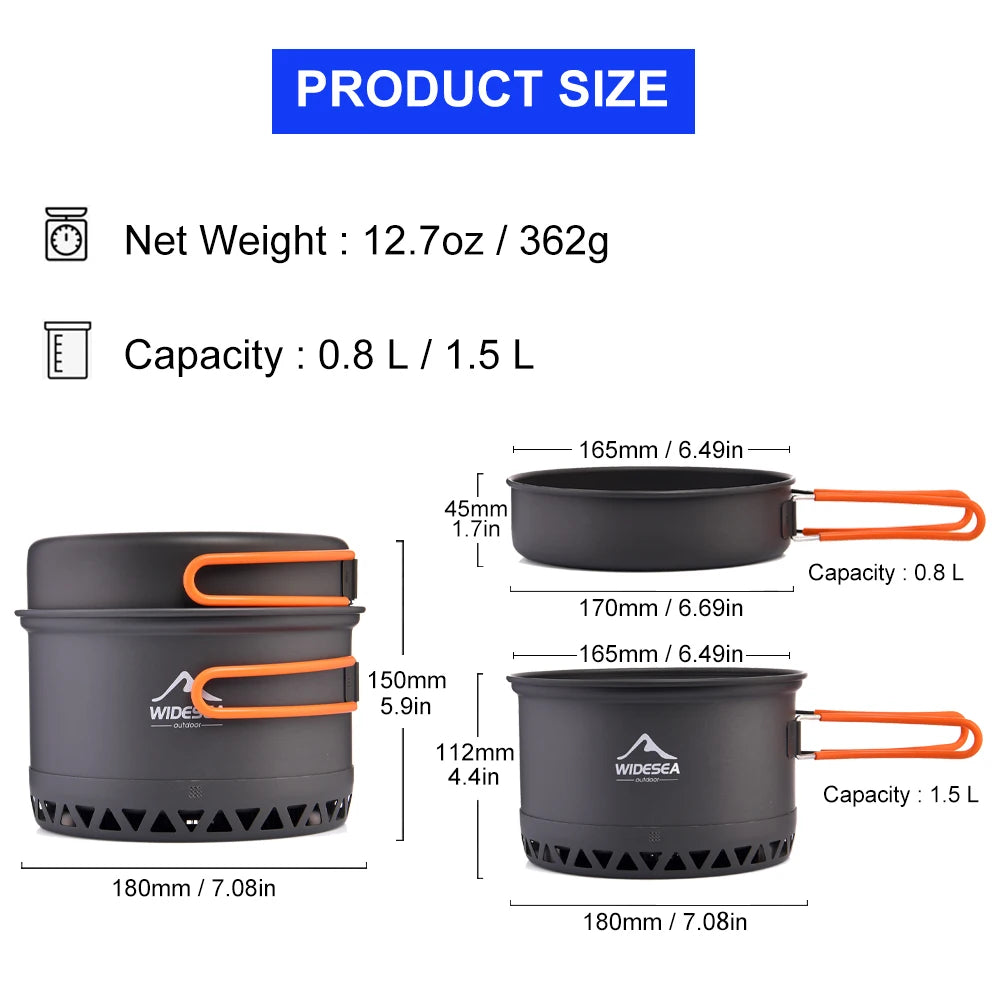Widesea Outdoor Camping Pot Set – 1.3L & 2.3L Lightweight Cookware for Travel & Hiking