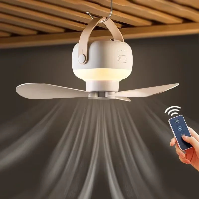 Portable Ceiling Fan with LED & Remote Control