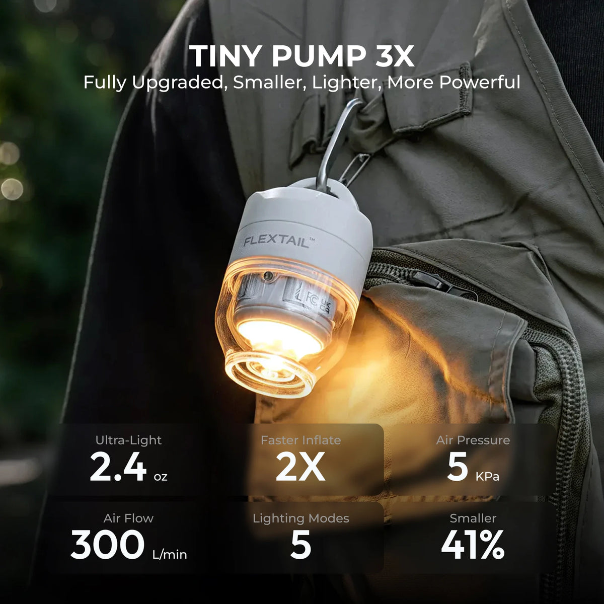 FLEXTAIL Tiny Pump 3X – Ultra-Light Air Pump & 5-Mode Camping Light