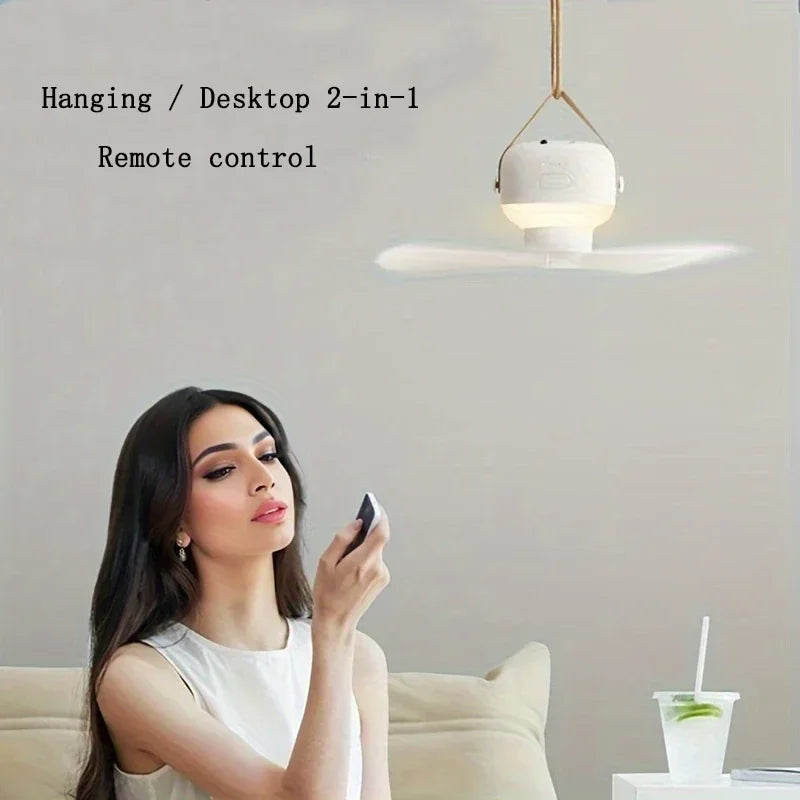 Portable Ceiling Fan with LED & Remote Control