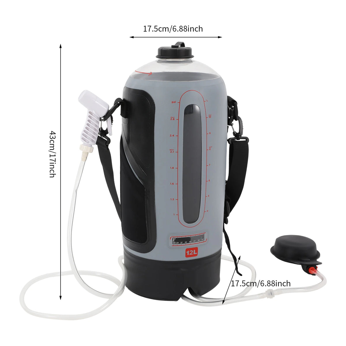 12L Portable Pressure Camp Shower – Outdoor Air Pump Bathing/Washing Device