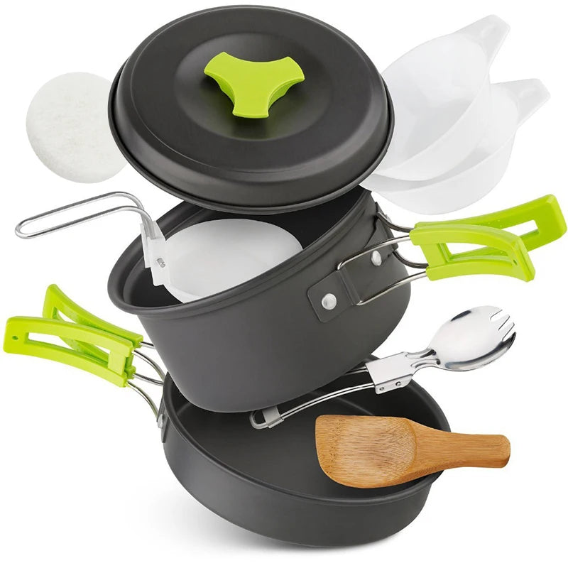 Camping Cooking Kit with Tableware & Storage Bag
