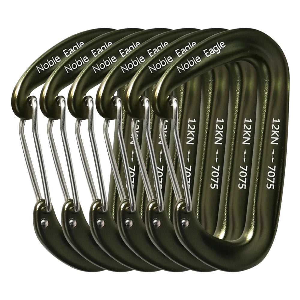 6Pcs 12kN Aluminum Carabiner Set – Heavy Duty D-Ring Clips for Camping, Hiking & Hammocks