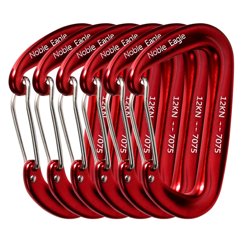 6Pcs 12kN Aluminum Carabiner Set – Heavy Duty D-Ring Clips for Camping, Hiking & Hammocks