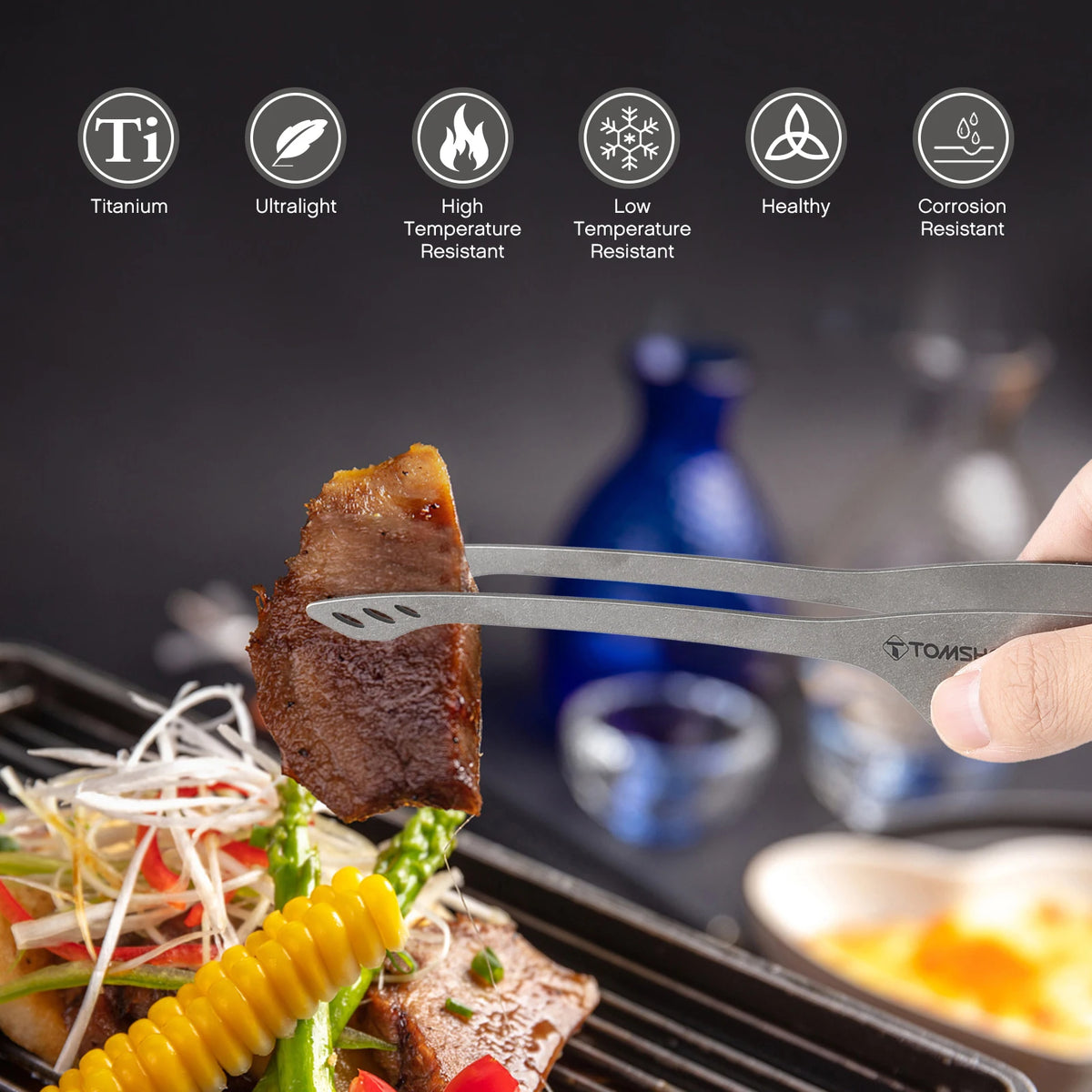 Tomshoo 9.2 Inch Titanium BBQ Tongs