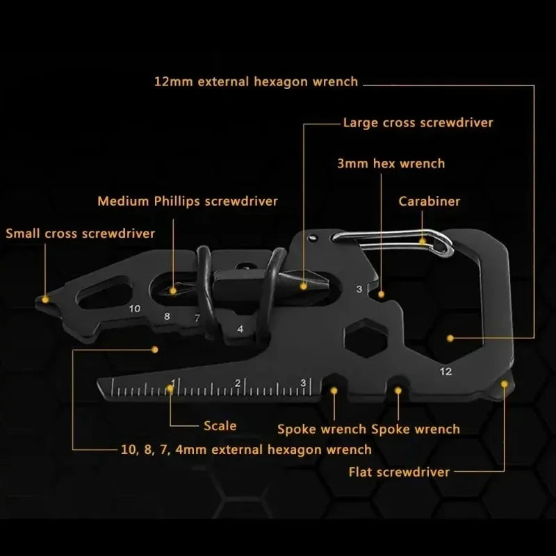 Steel Pocket Multi Tool Survival Gadget – Keychain Bottle Opener, Screwdriver, Cutter & Measuring Scale
