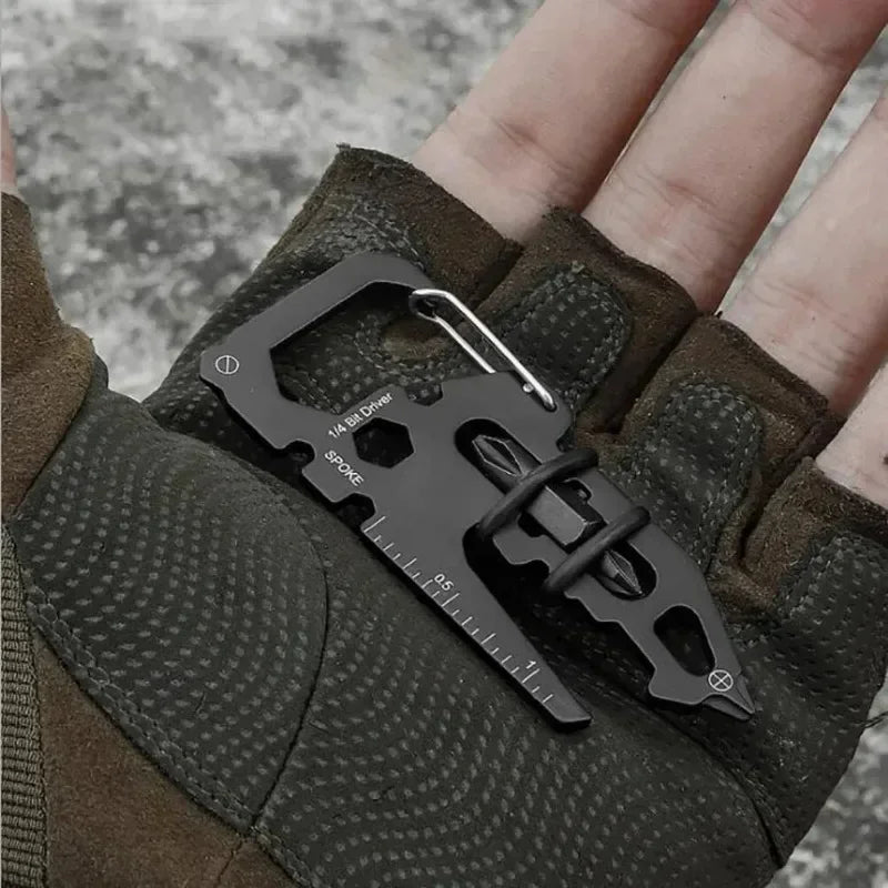 Steel Pocket Multi Tool Survival Gadget – Keychain Bottle Opener, Screwdriver, Cutter & Measuring Scale