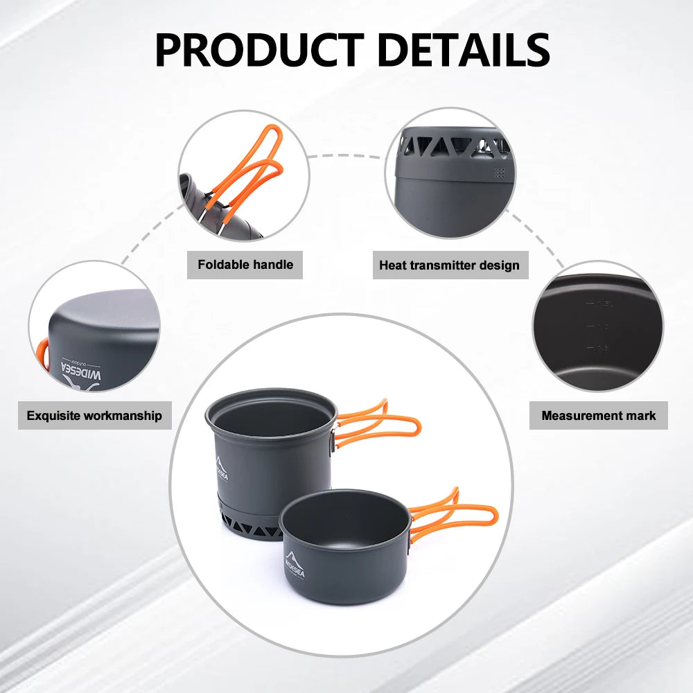 Widesea Outdoor Camping Pot Set – 1.3L & 2.3L Lightweight Cookware for Travel & Hiking