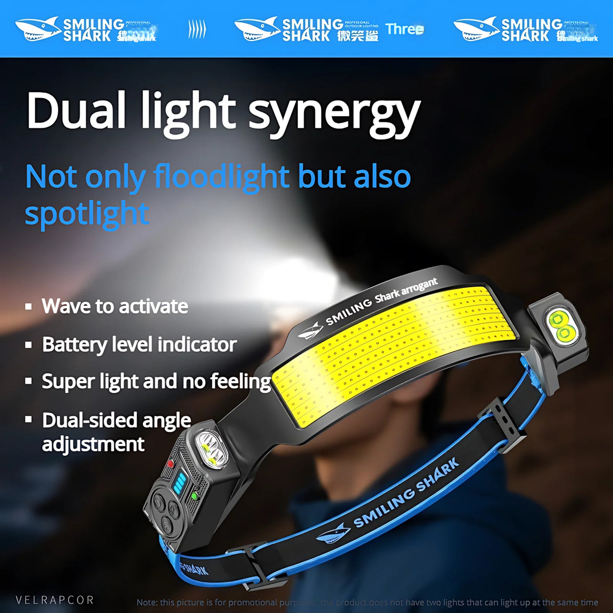 Wave Sensor Headlamp – 2400mAh USB Rechargeable