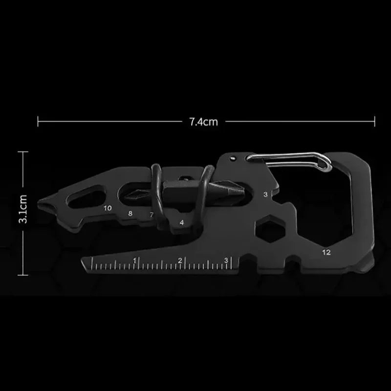 Steel Pocket Multi Tool Survival Gadget – Keychain Bottle Opener, Screwdriver, Cutter & Measuring Scale