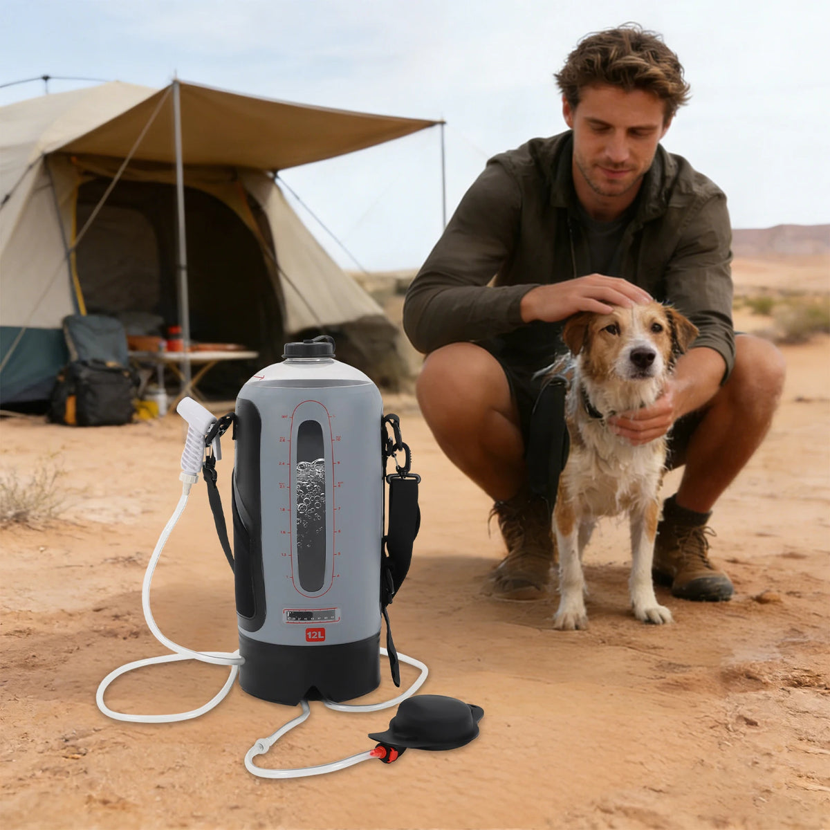 12L Portable Pressure Camp Shower – Outdoor Air Pump Bathing/Washing Device