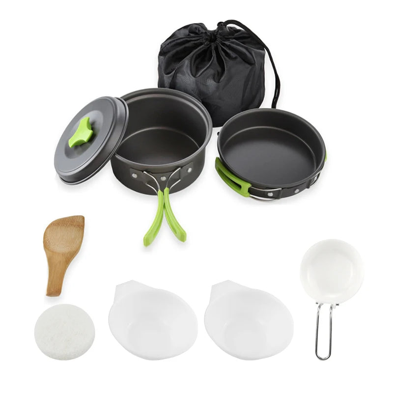 Camping Cooking Kit with Tableware & Storage Bag